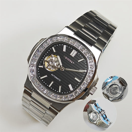 NAUTILUS BLACK OPEN HEART WITH DIAMOND